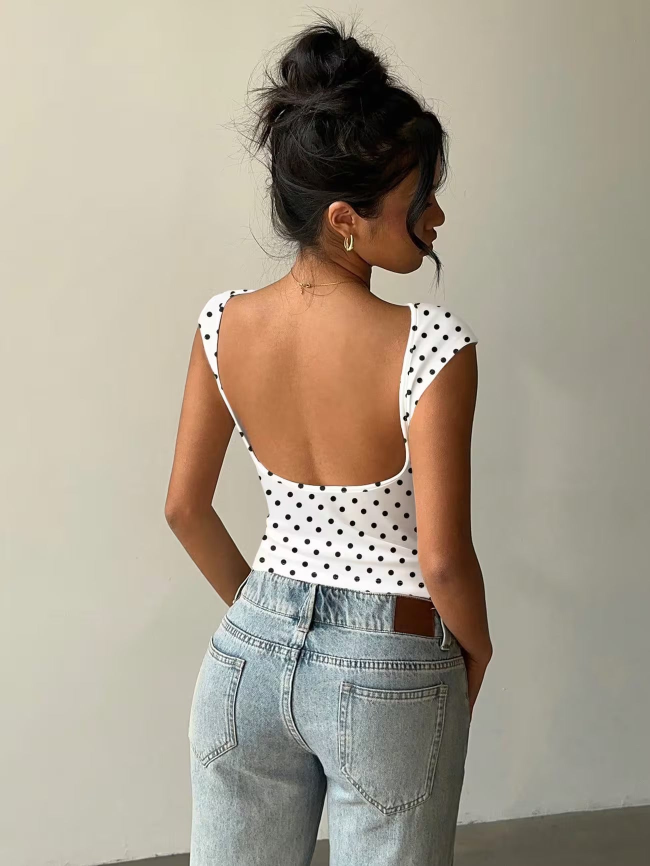 Y2K Polka Dot Open Back Crop Top