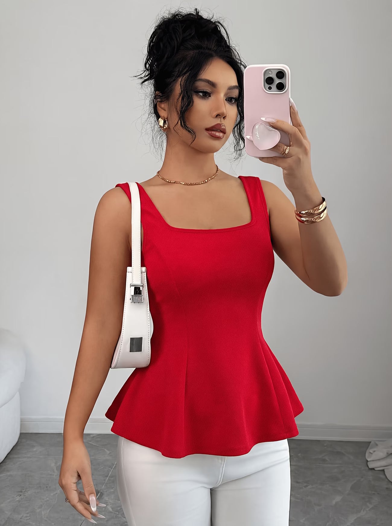 Cherry Red Peplum Tank Top
